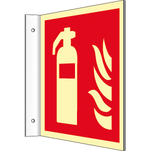 Brandschutzzeichen Feuerlöscher,  Fahnenschild, ISO 7010, Kunststoff, nachleuchtend 200 x 200 mm